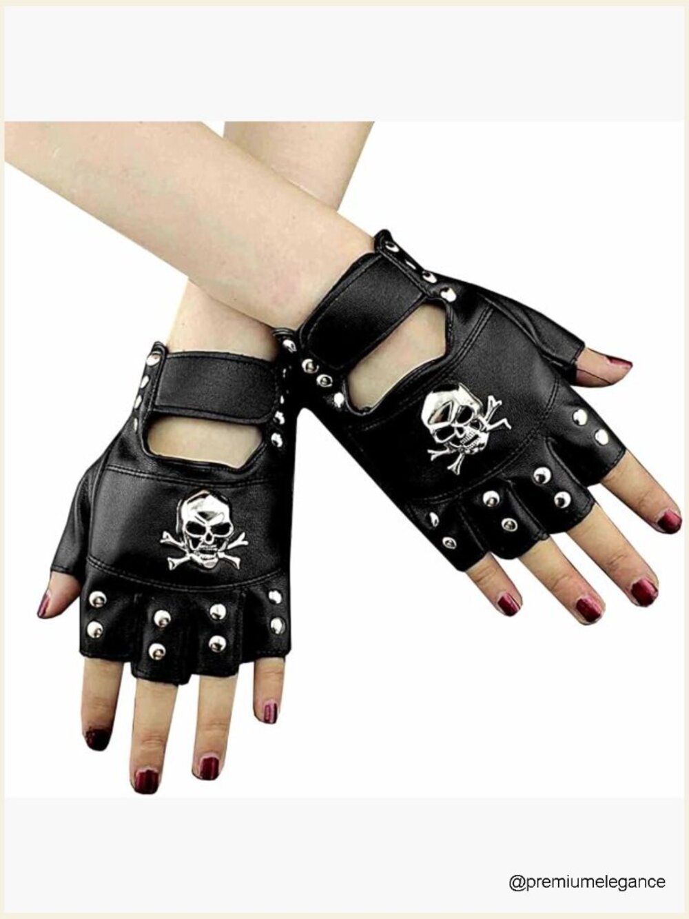 Skull Studded Punk Rock Biker Driving Leather Fingerless Gloves